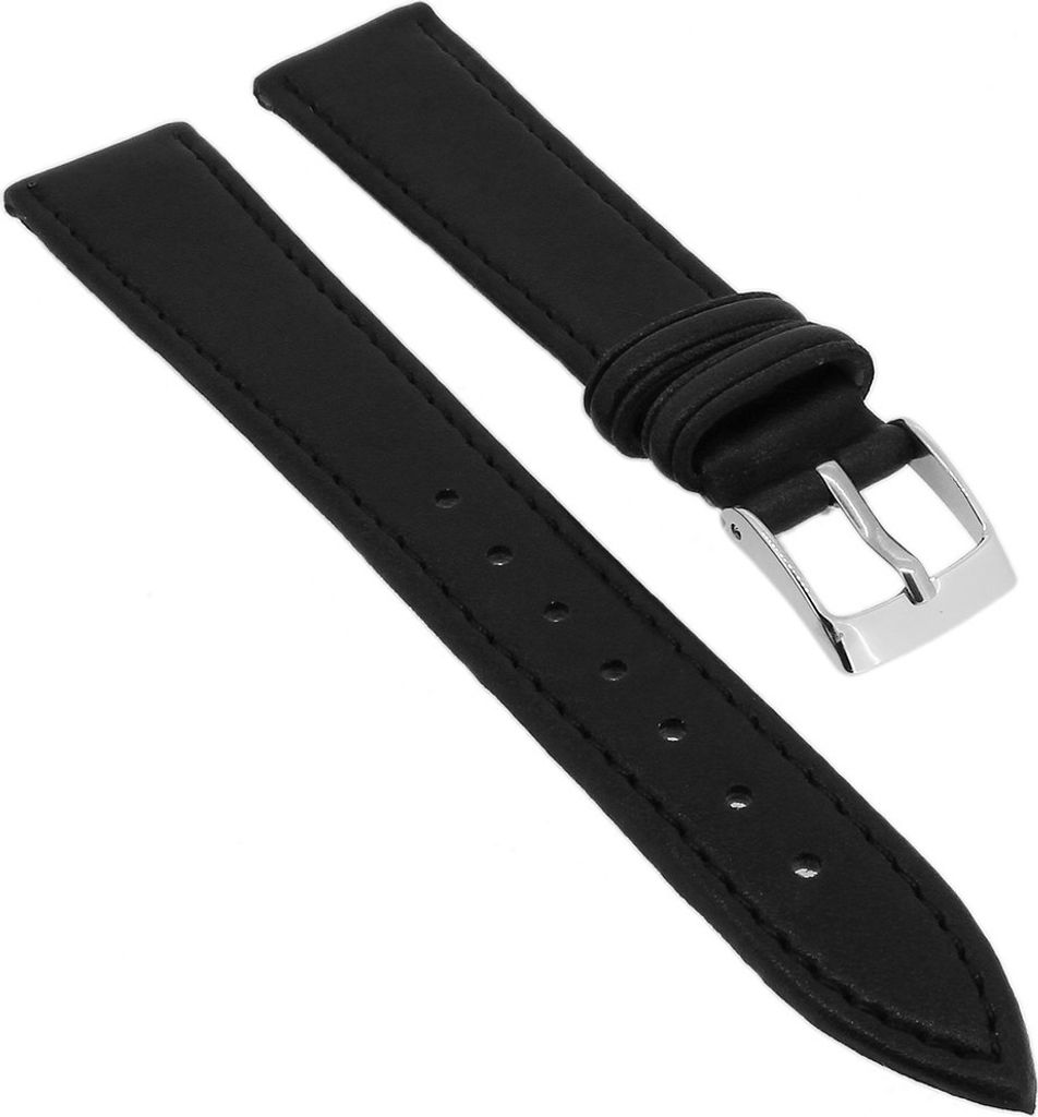 Minott Uhrenarmband XL > Lederband schwarz glatt flach Ton-in-Ton-Naht, Stegbreite:22mm, Schließe:Silbern