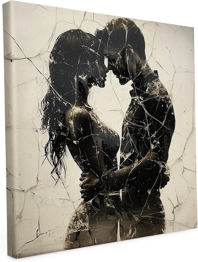 Banksy Motiv - Liebespaar - 40 x 40 cm - Wandbild auf Leinwand - matter Kunstdruck - Graffiti - Street Art - 2cm Holzrahmen - Keilrahmen bedruckt