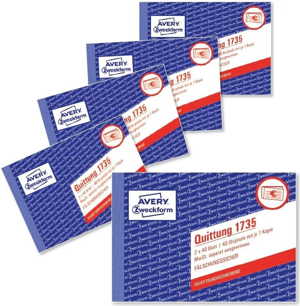 AVERY Zweckform Quittance avec TVA 4+1 Carnet de Formulaires Comptables