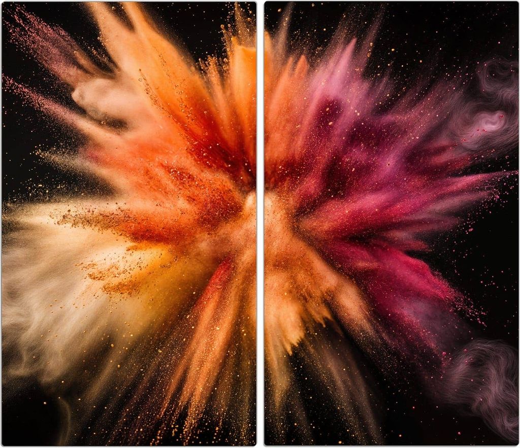 Spritzschutz Herdabdeckplatte Schneidebrett aus Glas Farbenexplosion 2-Teilig (60x52cm)