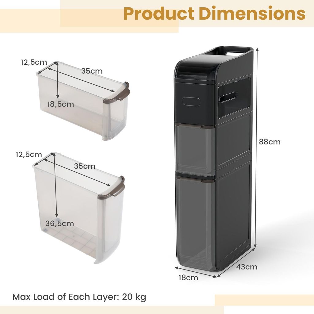 COSTWAY Badrollwagen, Nischenschrank schmal mit 2 Produktbild 