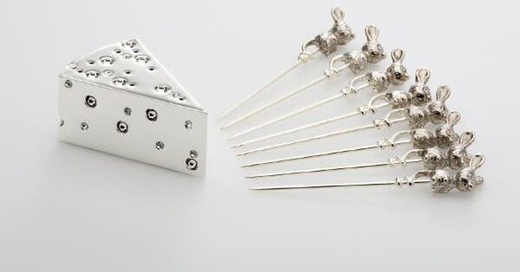 Käseblock mit Käsespickern, versilbert, 6 x 2 cm Produktbild 