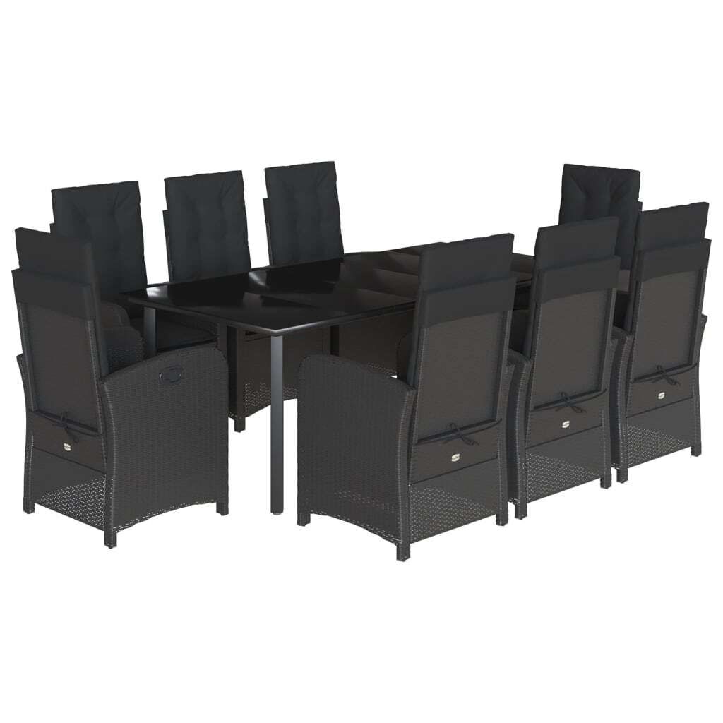 9-tlg. Garten-Essgruppe mit Kissen Schwarz Poly Rattan