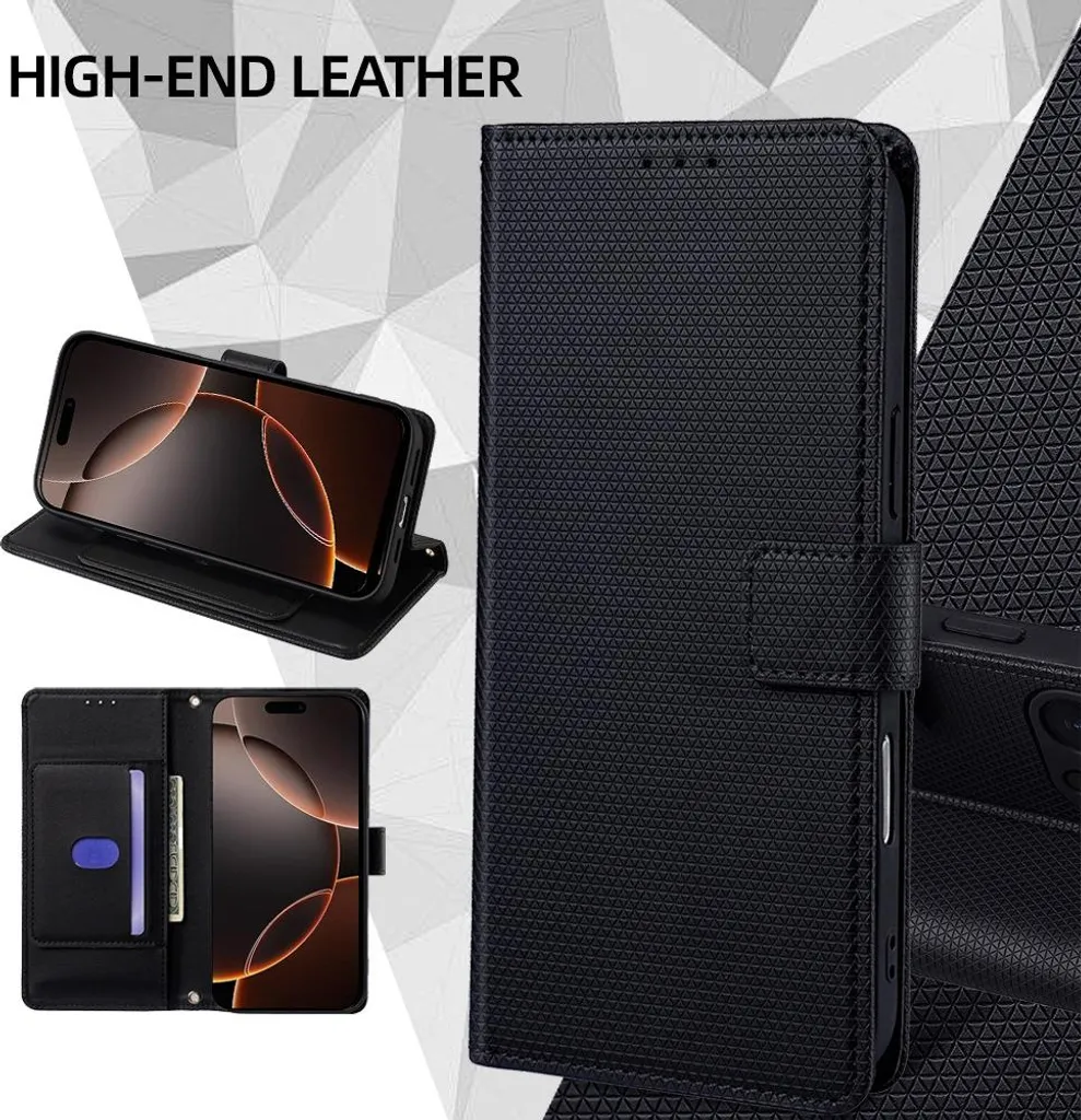 INF Custodia a libro per iPhone 15 Pro Max, PU+TPU, nera, con supporto e porta carte - 6