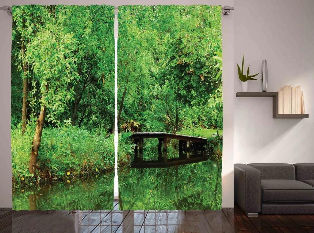 Rideau Large Brise-vue Motif Forêt pour Intimité et Déco 280x225 cm