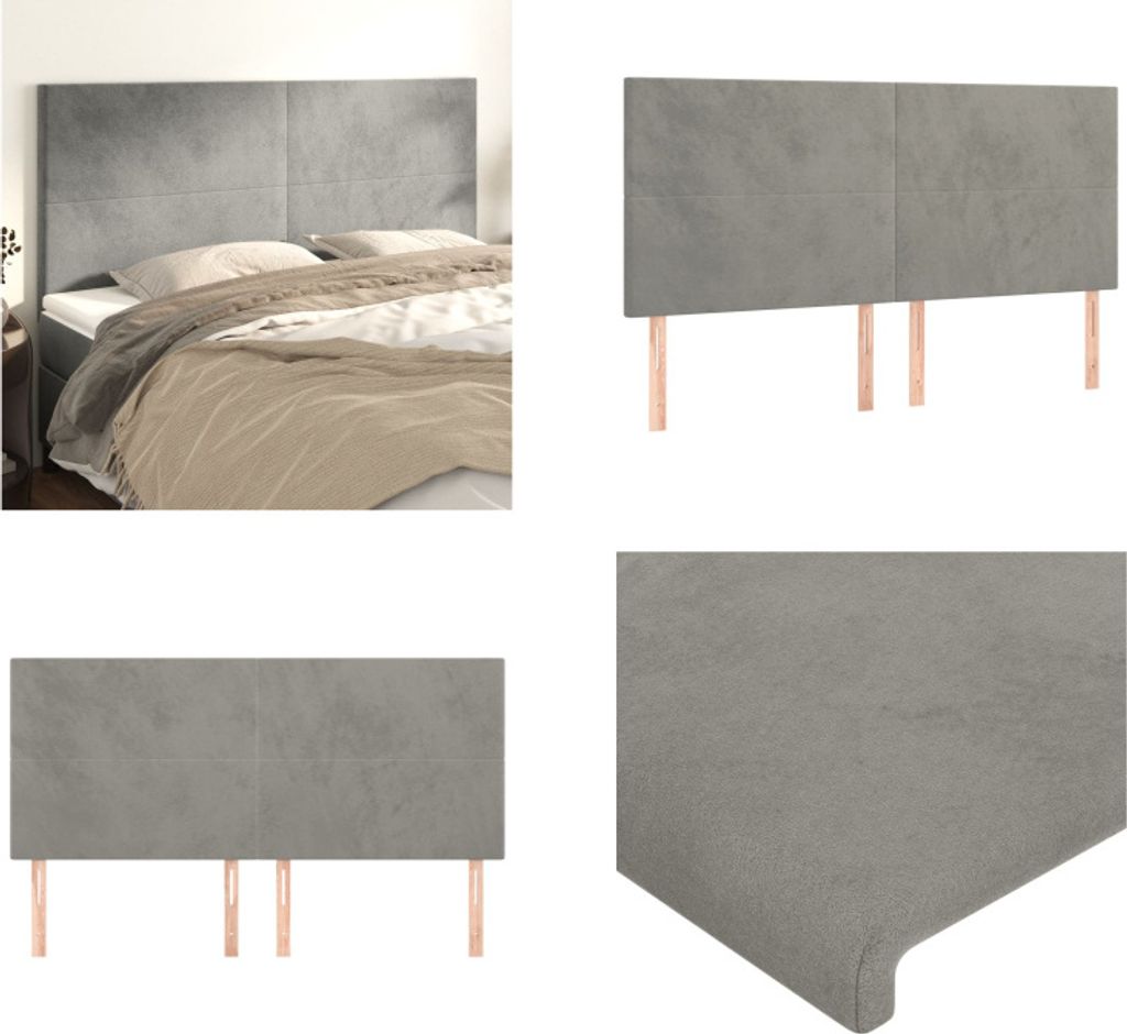 vidaXL Kopfteile 4 Stk. Hellgrau 100x5x78/88 cm Samt - Kopfteil - Kopfteile - Bett-Kopfteil - Bettkopfteil