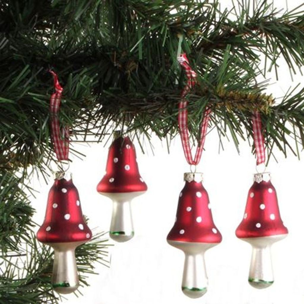 Décorations de Noël en verre Champignon Set de 4 boules de Image du produit 