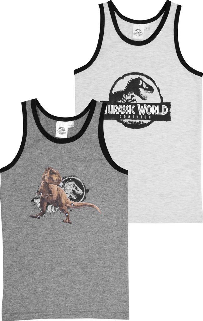 Jurassic World Unterhemd für Jungen Kinder Tank Top Hemdchen Unterwäsche Grau (2er Pack) 110-116