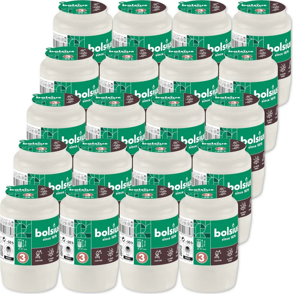 Bougies à l'huile pour photophores Bolsius RC3 - 20 pièces pour cérémonies