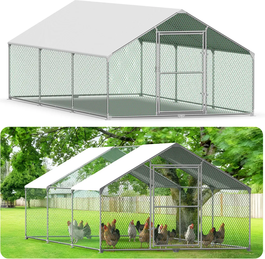 Poulailler Enclos XXXL YUENFONG 3x8x2m en Acier Galvanisé avec Serrure