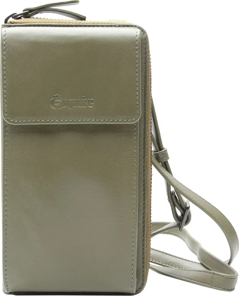 Esquire Peru Phone Wallet Bag Olive - Portafoglio in Pelle con Tracolla