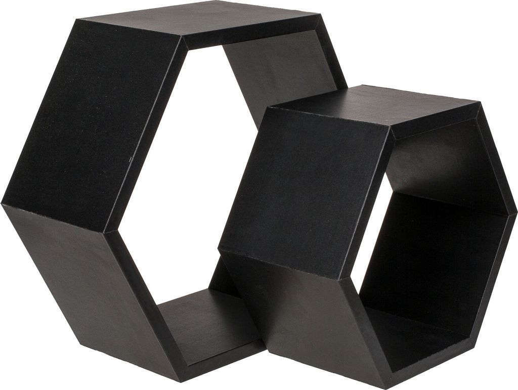 Holzregal Wandregalset Hexagon Hängeregal 6-eckig Schwarz Produktbild 