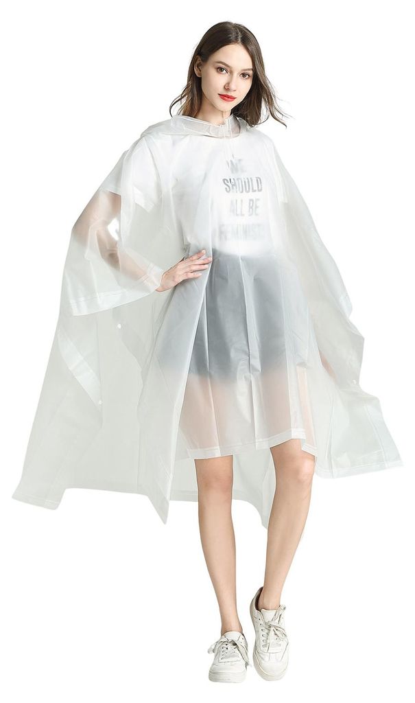 Transparenter EVA-Regenmantel mit Kapuze, Unisex, mittellang, mit Druckknöpfen, wasserdicht und winddicht, ideal zum Wandern, für Damen und Herren.