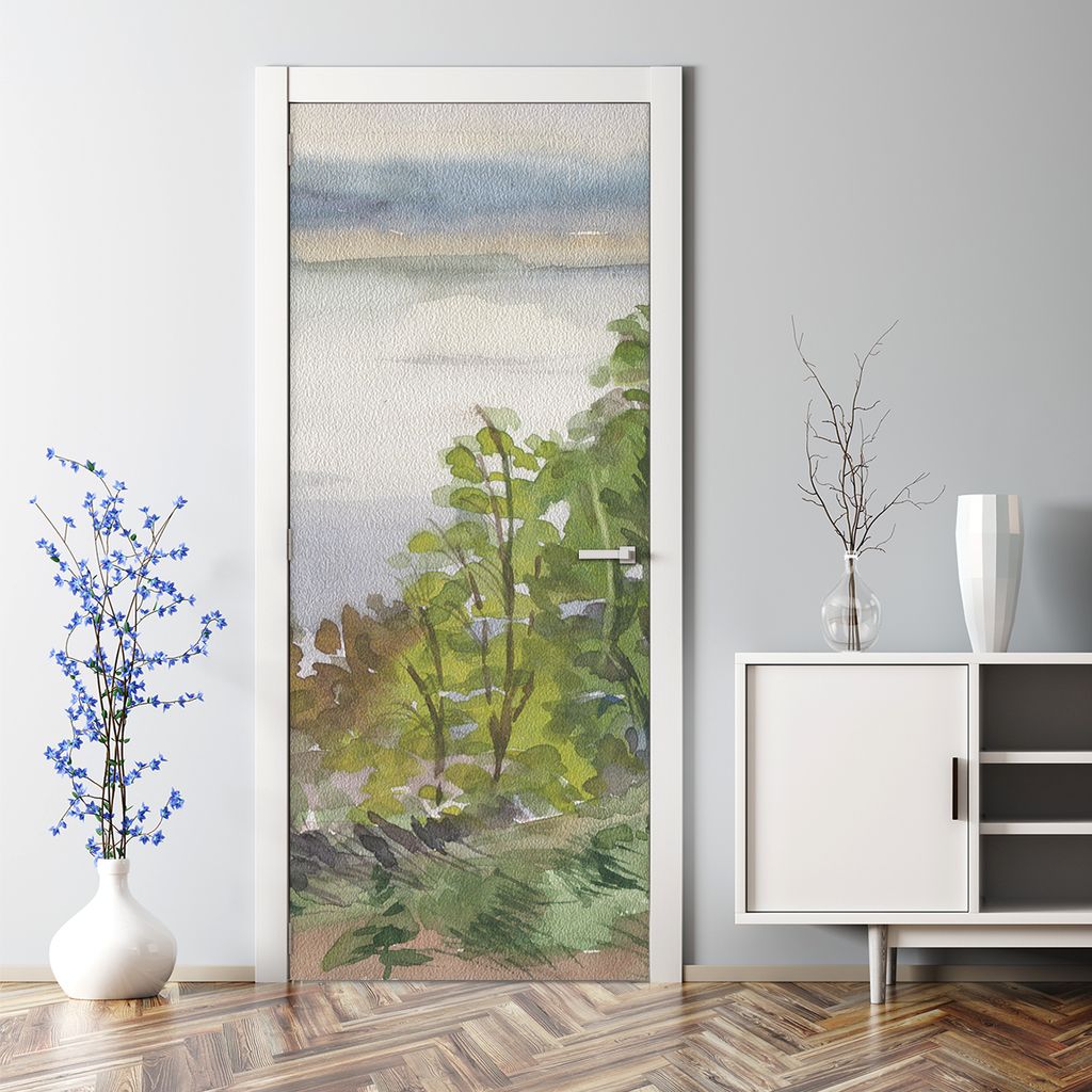 Dekorative Türaufkleber selbstklebend Klebefolie Türtapete Frühlingslandschaft 85 x 200 cm