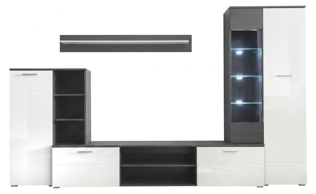 Wohnwand 312 x 190 x 40 Anbauwand hochglanz weiss Produktbild 