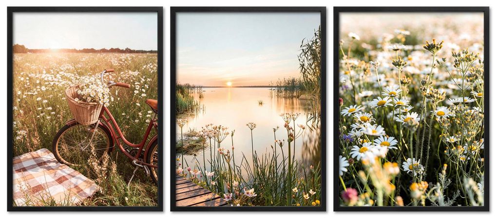ARTFAVES Poster Set - Summer Breeze Trio I mehrteilige Bilderwand für Wohnzimmer, Schlafzimmer I Wandbilder Sommer I mit Rahmen Schwarz