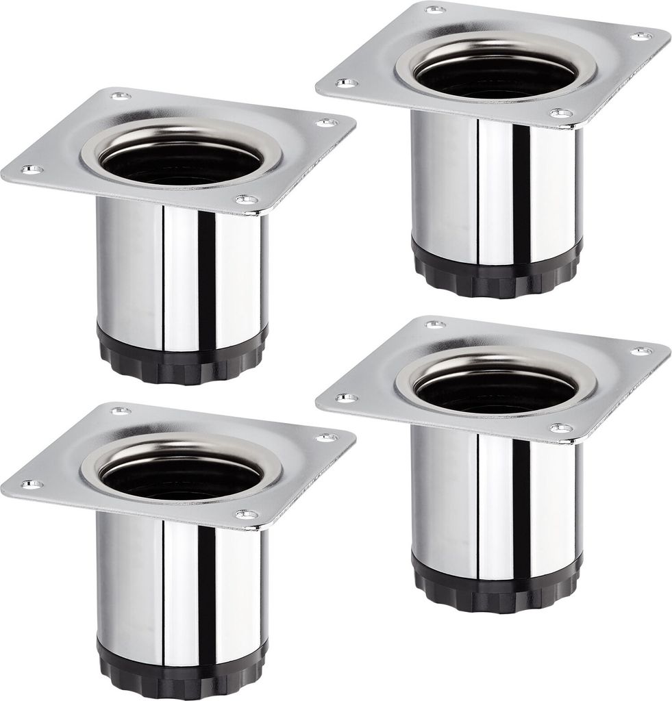 4 Stück Möbelfüße BRAVO Höhe 50 mm (+ 10 mm) Ø 40 mm Chrom poliert höhenverstellbare Schrankbeine aus Stahl belastbar bis 50 kg pro Möbelbe...