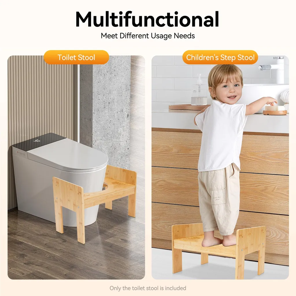 Tabouret de toilettes contre la constipation en bambou jaune réglable - 2