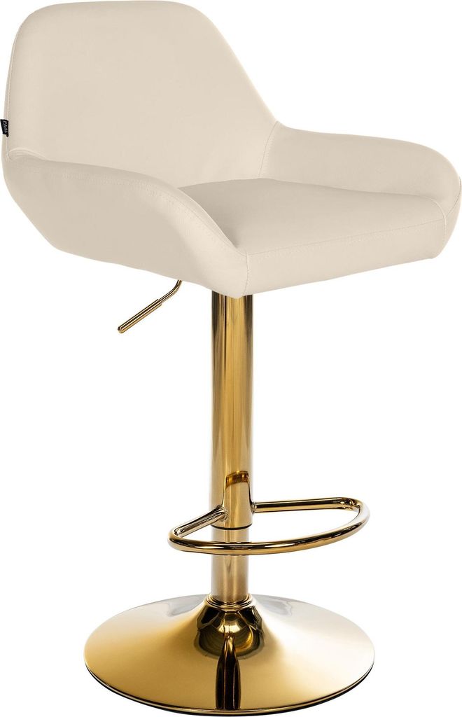 Barhocker BIKEL - Kunstleder Creme 51x52x89 cm Gold | Barstuhl Höhenverstellbar Mit Lehne Drehbar Tresenhocker Tresenstuhl Kneipenhocker Kneipenstuhl
