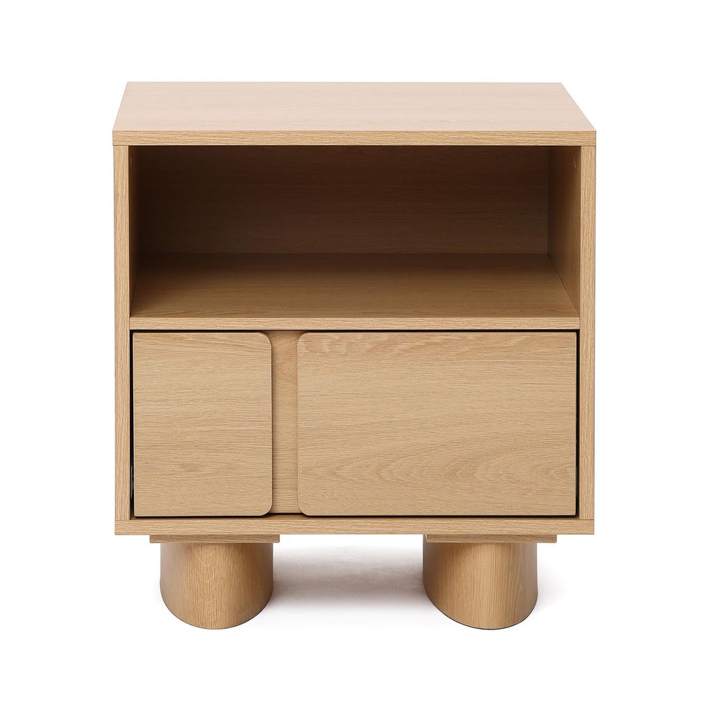 Nachttisch Holz mit Schublade und offenem Fach, Eichenfarben, B48 x T39 x H51 cm