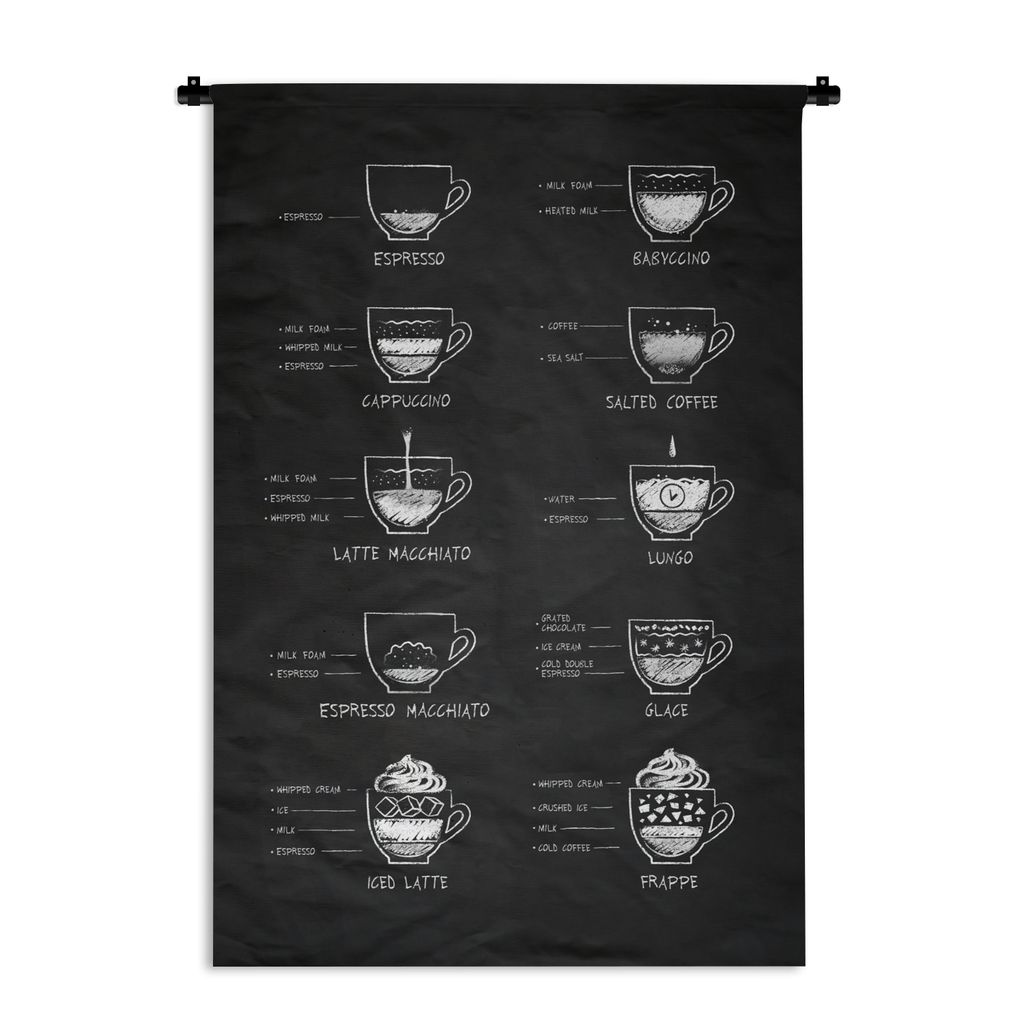 MuchoWow Wandteppich Wandbehang Kaffee - Küche - Milch 60x90 cm Tapisserie Dekoration Wandtuch - Foto-Teppich - Abwaschbar