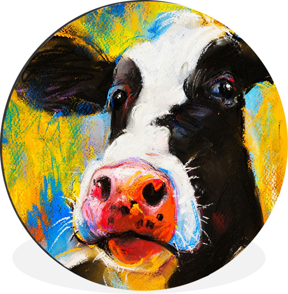 MuchoWow Aluminium Wandkreis Gemälde - Ölfarbe - Kuh - Tiere Ø 90 cm Wanddeko Modern Wohnzimmer - Mauerkreis - Wandbilder - Runde Bild - Bild ...