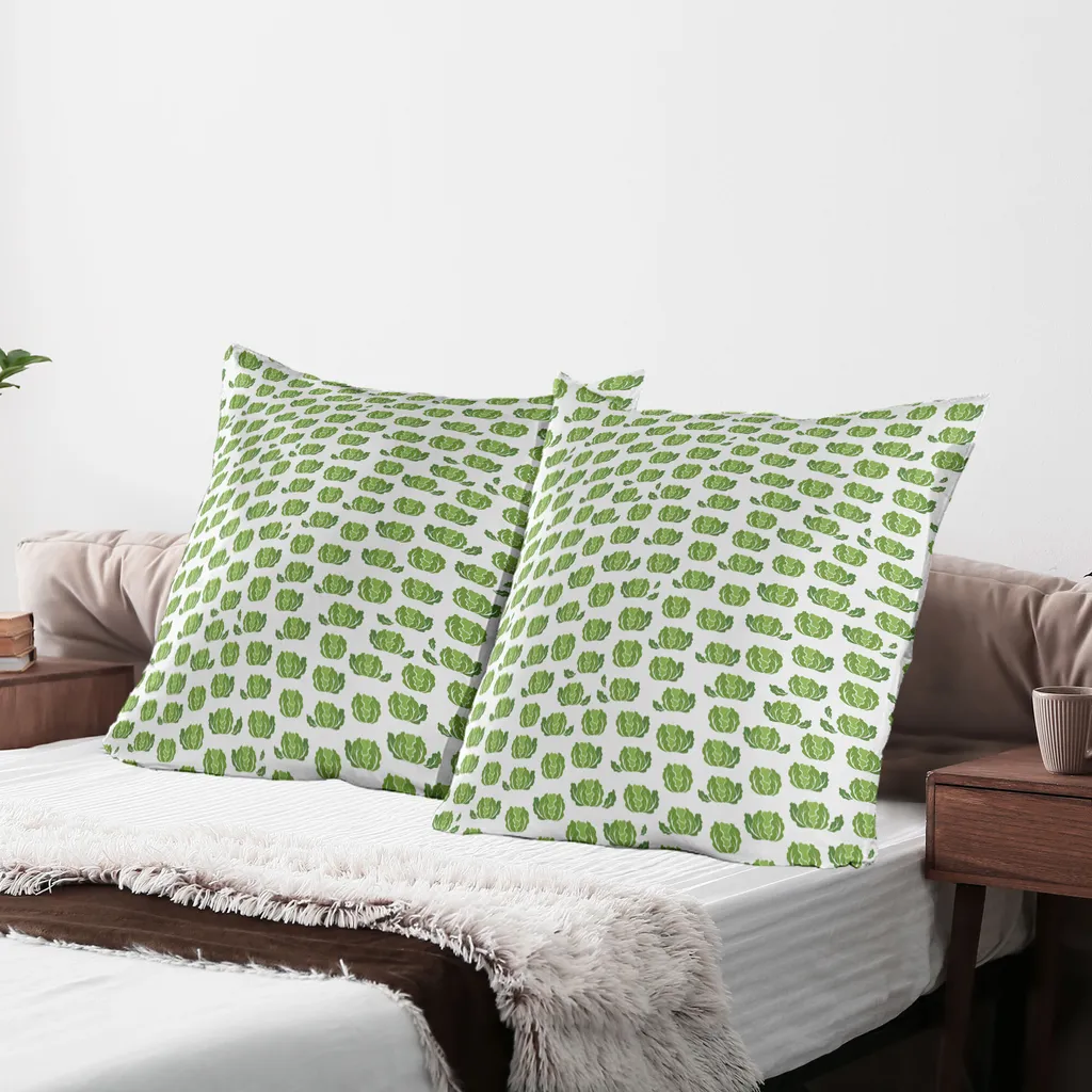 ABAKUHAUS Agricoltura Fodera per cuscino Confezione da 2, Lattuga da giardino Insalata fresca Cibo biologico Cibo sano, Cibo vegano Grafica, Fodera per cuscino decorativa stampata, 80x80 cm, Verde felce Bianco - 3
