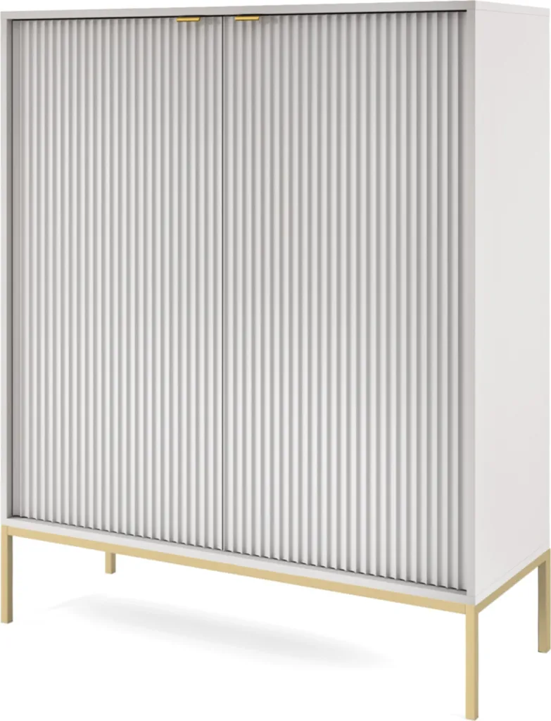 Selsey Vellore Highboard Gris Façades Cannelées Pieds Dorés 104 cm