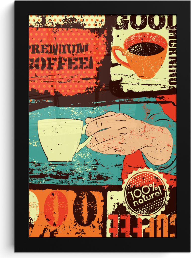 MuchoWow MuchoWow Gerahmtes Poster Kaffee - Collage - Vintage 20x30 cm - Poster mit zchwarzem Bilderrahmen - Drucken - Bilder Poster im Rahmen