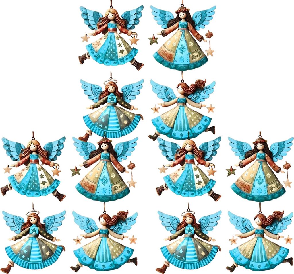 Rustikale Weihnachtsbaum-Engel aus Holz, rustikale Engeldekorationen im Landhausstil, zum Aufhängen am Weihnachtsbaum für die festliche Heimdekor...