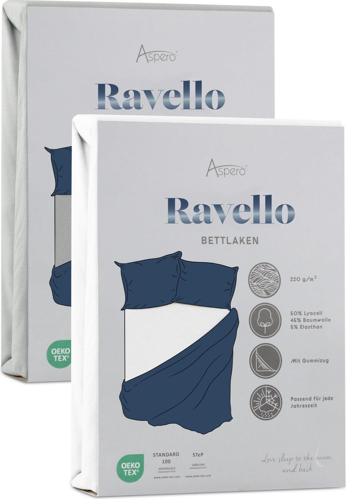2er-Pack Spannbettlaken aus Lyocell-Baumwoll-Elasthan-Mix, atmungsaktiv, 220 g/m², für Matratzen bis 30 cm Höhe