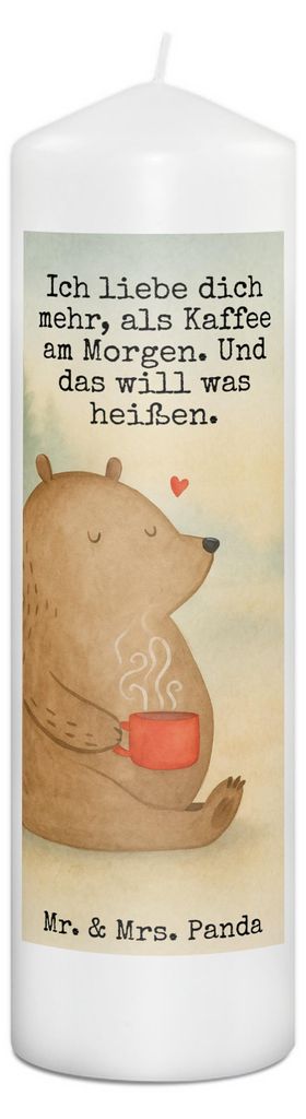 Mr. & Mrs. Panda Kerze Bär Morgenkaffee Design 29 x 8 cm XL - Weiß - Geschenk, Stumpenkerze, Blockkerze, Erinnerungslicht, Hochzeitstag, Valentin...