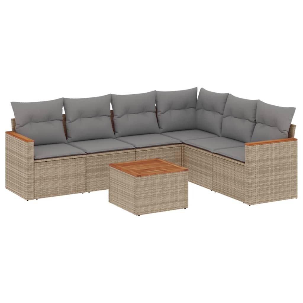 7-tlg. Garten-Sofagarnitur mit Kissen Beige Poly Rattan Produktbild 