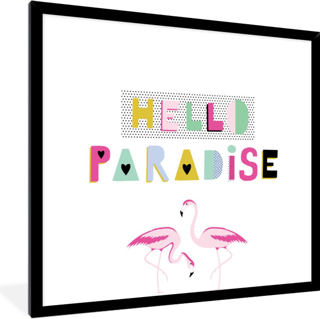 MuchoWow Gerahmtes Poster Flamingo - Sommer - Rosa 40x40 cm - Poster mit Schwarzem Bilderrahmen Wandposter Rahmen Foto Bilder - Mit Rahmen - Wand...