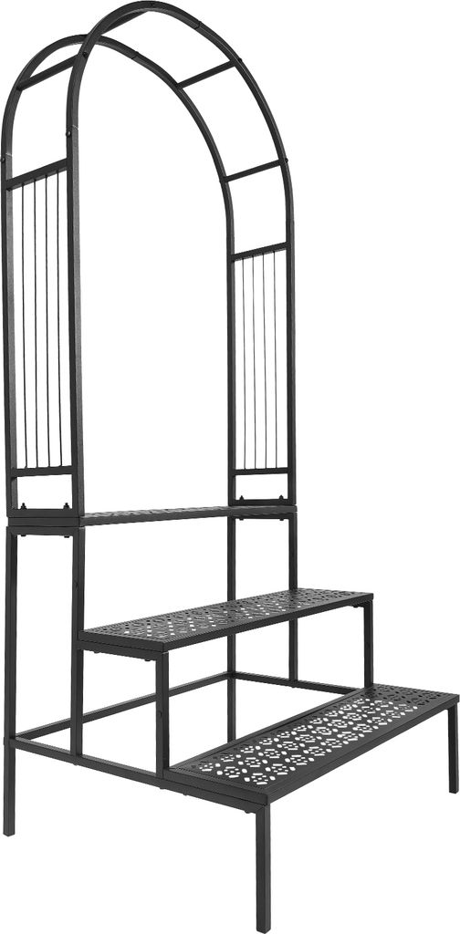Pflanzenständer Schwarz 3 stufiger Pflanzenständer mit Gartenbogen Blumentopfhalter Display Regal für Kletterpflanzen