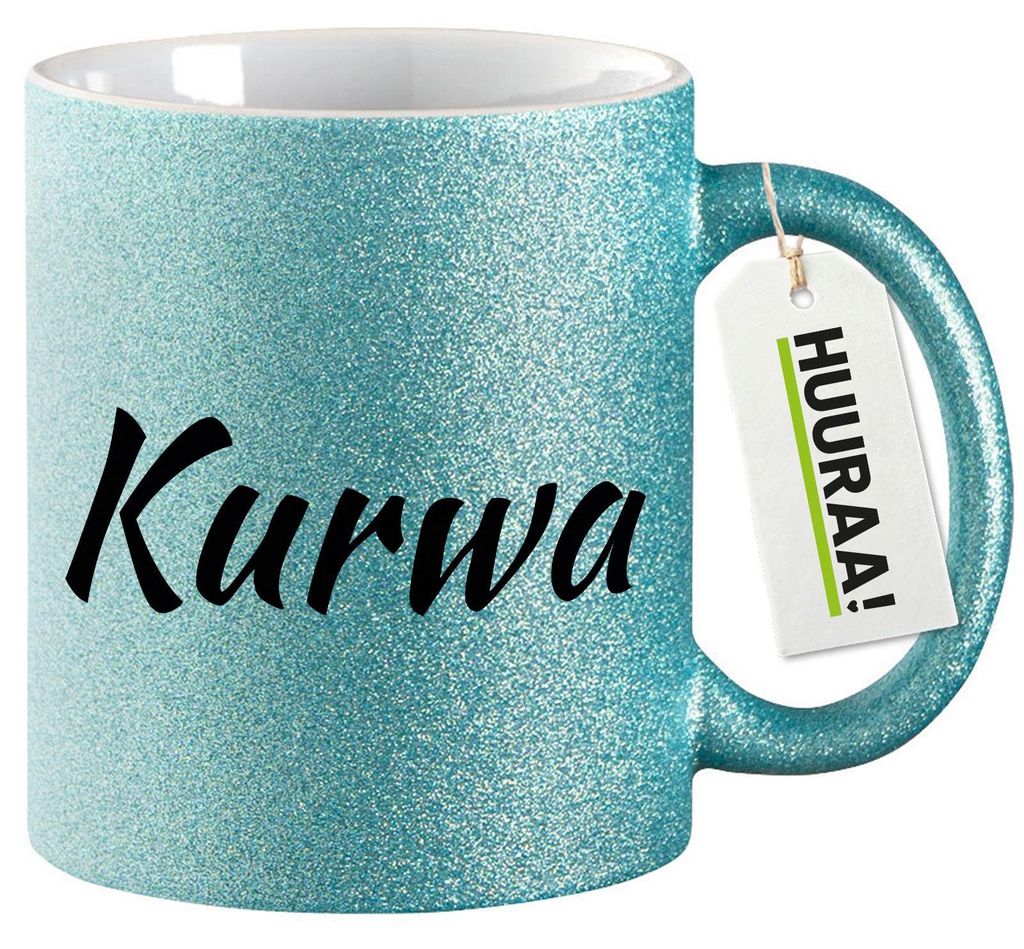 Huuraa Glitzertasse Kurwa Polnisch 330ml Blau Keramik Produktbild 
