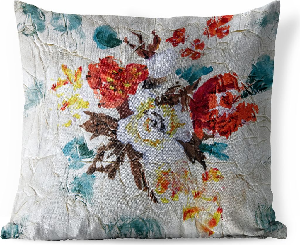 MuchoWow Outdoor Kissen - Aquarellierte Blumen an einer Wand - 40x40 cm - Wetterfest - Lounge Kissen - Kopfkissen - Interieur - Polster mit Bild