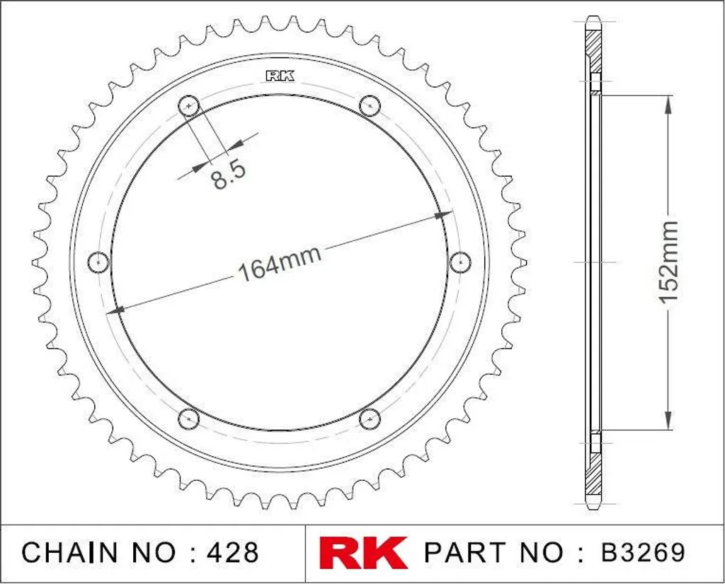 Couronne Arrière RK 55 Dents Pas 428 en Acier Argenté Haute Qualité