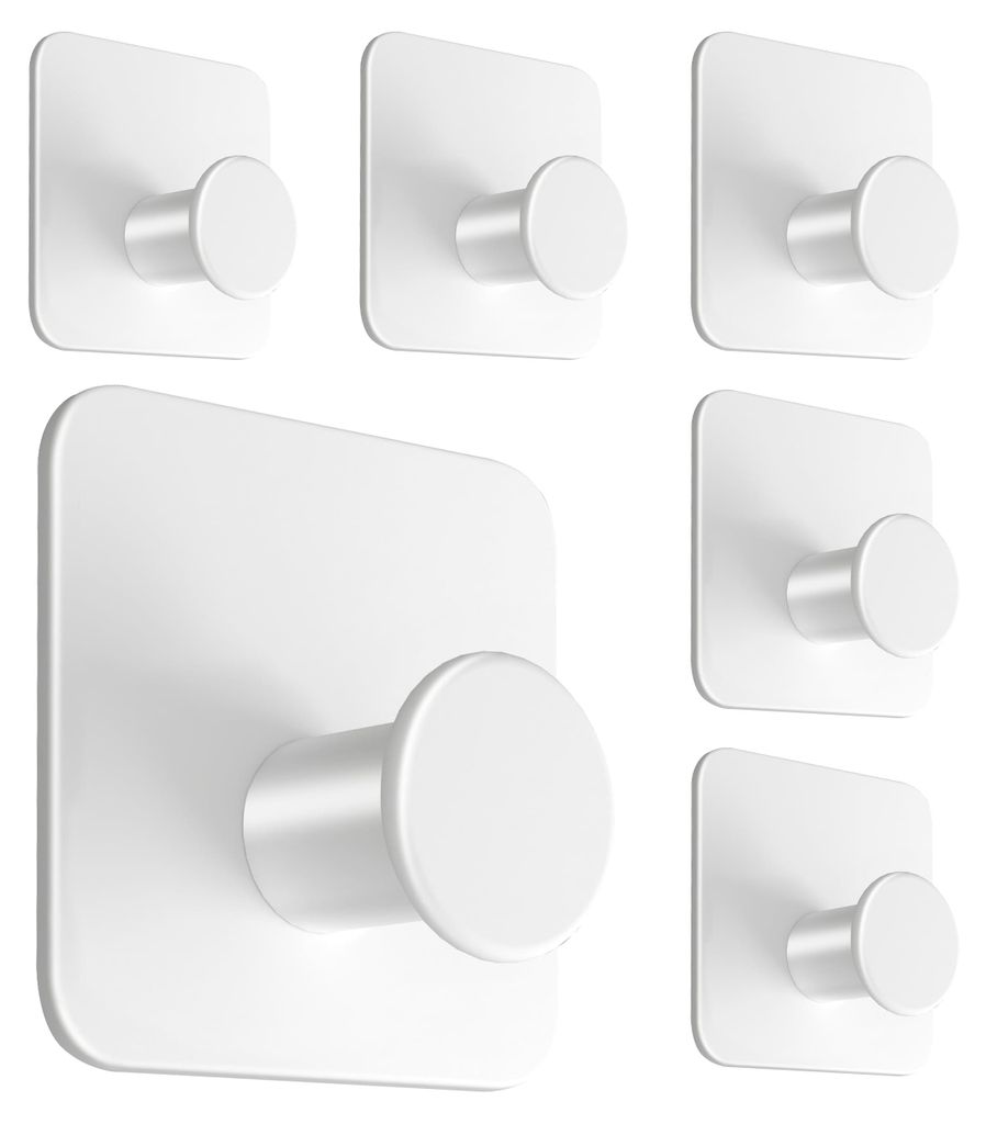 Selbstklebende Haken ohne Bohren, MZ Design – Weiße selbstklebende Haken mit Klebepads – 6er-Set