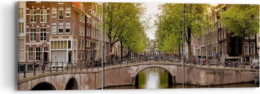 Bild auf Leinwand - Leinwandbild - Kanal Wasser Amsterdam Fahrrad - 90x30cm - Wand Bild - Wanddeko - Leinwanddruck - Bilder - Kunstdruck - Wanddeko...