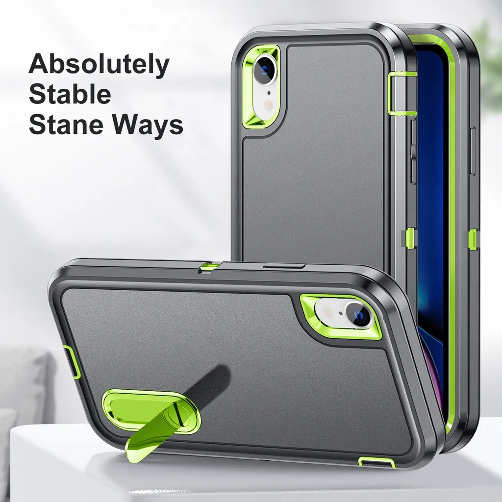 Custodia per iPhone XR Hybrid Custodia protettiva a tre strati robusta e antiurto con supporto Grigio - 6