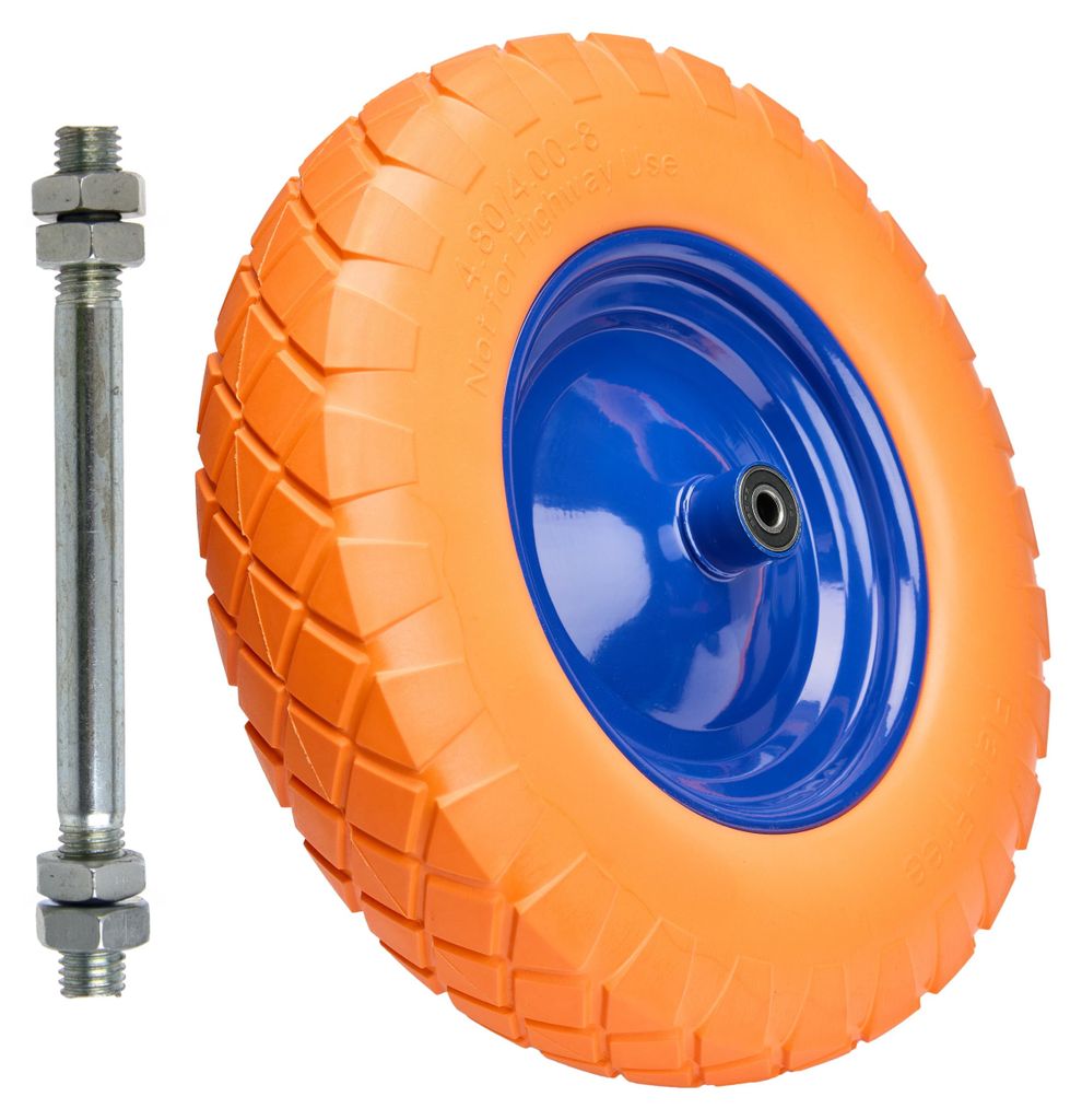 GARRONDA PolyurethanVollgummirad 4.80/4.00-8 pannensicher wartungsfrei bis 100 kg Schubkarrenrad Ersatzrad Schubkarre mit Achse Stahlfelge Kugellag...