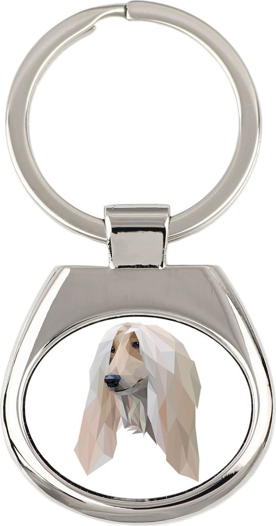 Afghanischer Windhund, Afghane - geometrischer Schlüsselanhänger mit Foto und Aufschrift Art-Dog