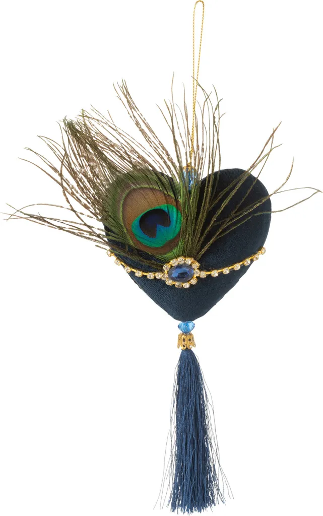 Suspension Décorative Coeur en Textile et Plumes J-Line Bleu Vert