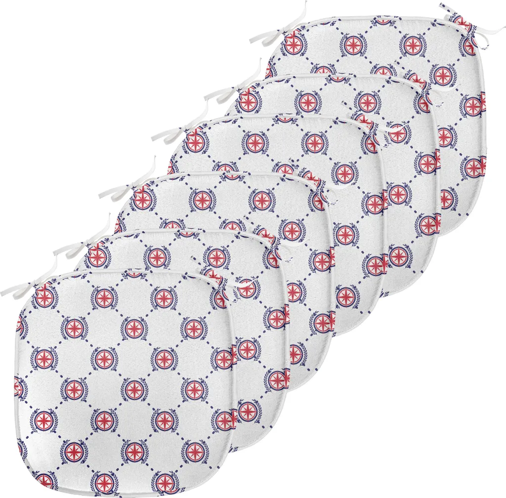 Coussin de Chaise Déperlant avec Sangles 40x40 cm Lot de 6 Bleu et Corail