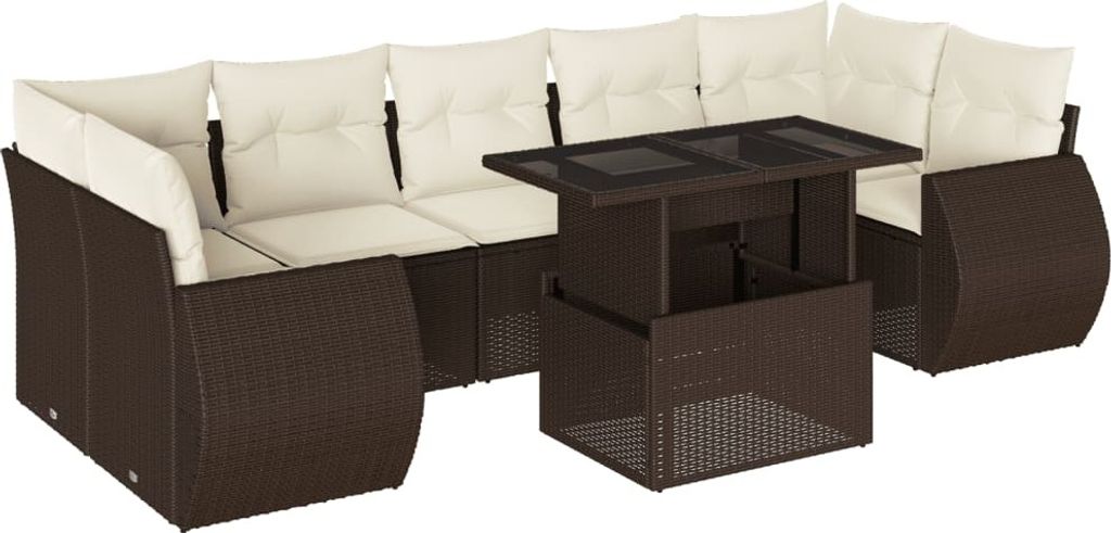 8-tlg. Garten-Sofagarnitur mit Kissen Braun Poly Rattan