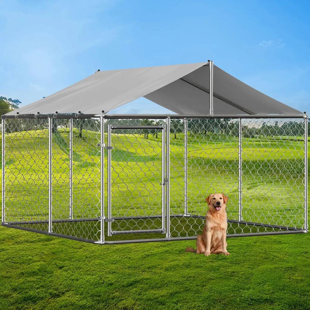 Enclos extérieur pour chien anti-fugue et robuste avec toit de protection