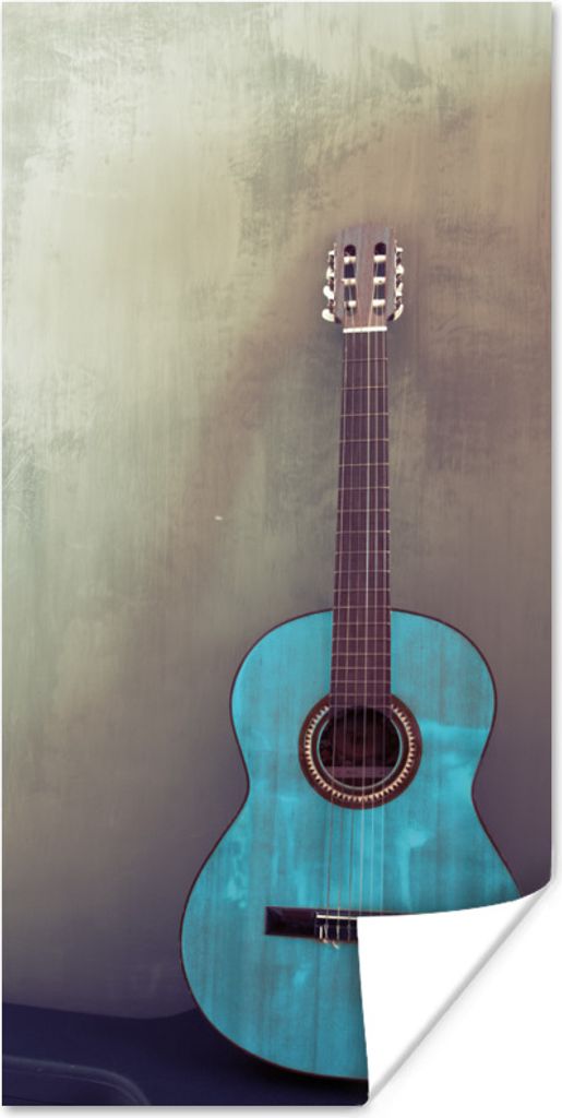 MuchoWow Poster Farbige akustische Gitarre in einem Raum mit einer Betonwand 75x150 cm - Dekoration für die Wände