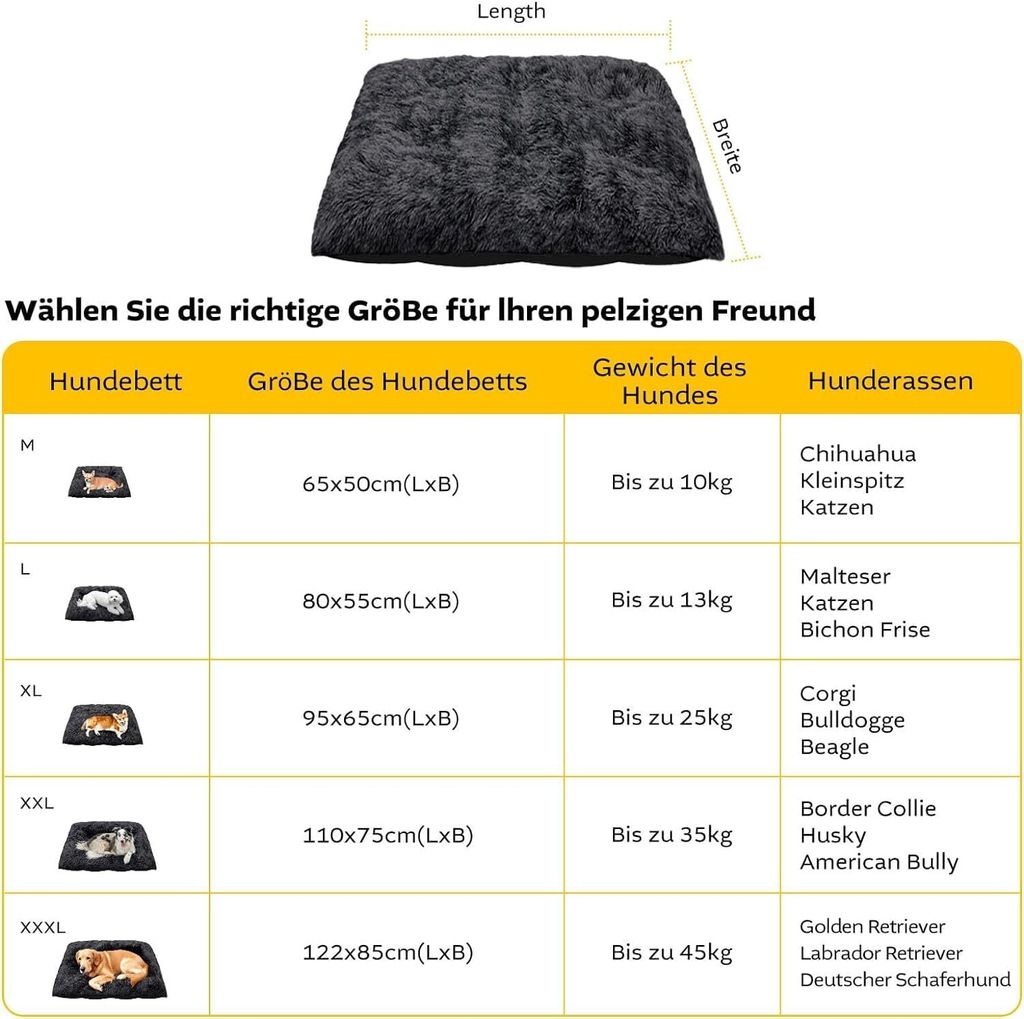 Hundebett fr Groe Hunde 110 x 75 cm, Waschbar Hundekissen