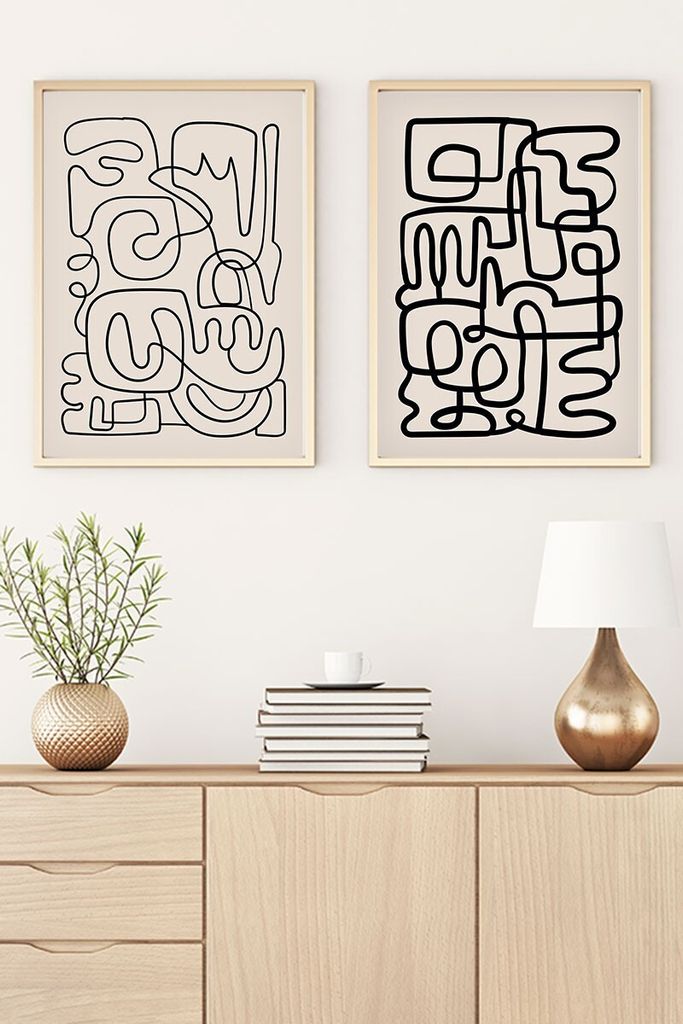 Wallity, Huhu184 - 50 x 70, Nachbildungativ gerahmtes MDF-Gemälde (2 Stück), 100 % MDF, Mehrfarbig, 50 x 70 cm